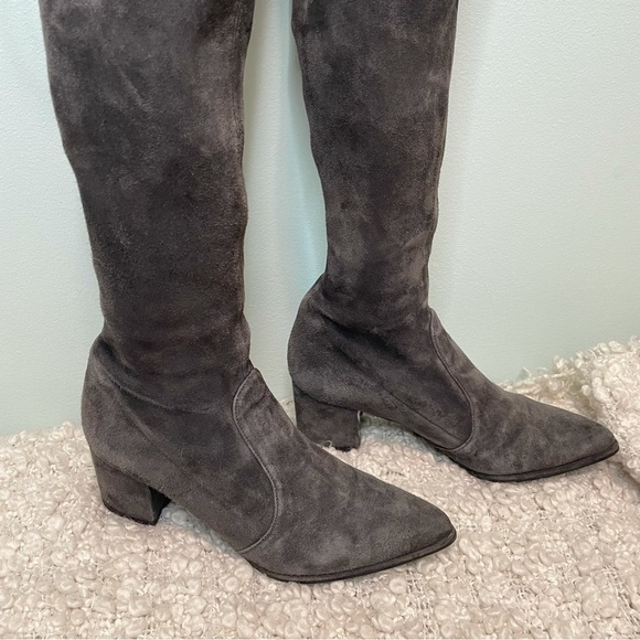 STUART Weitzman Lesley Grey Suede Over the Knee Boots 4 - Picture 2 of 10